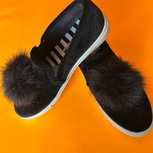 Betsey Johnson Black Velvet Sneakers with Pom Poms - Picture 2 of 11